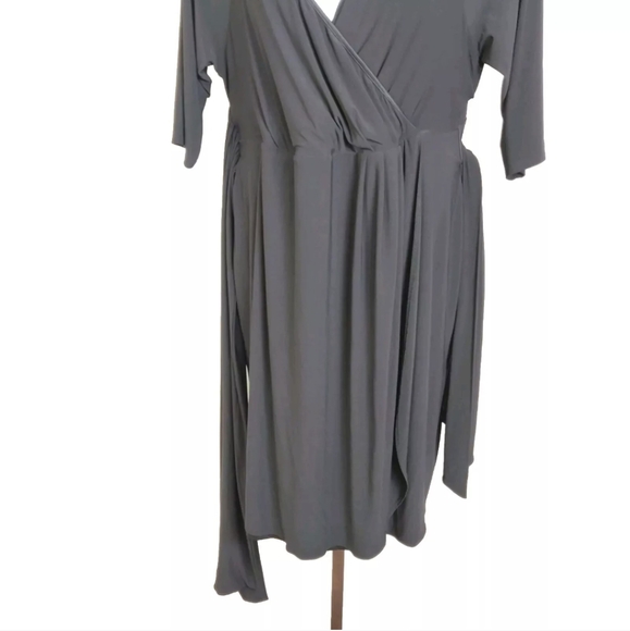 IGIGI Solid Black Stretchy Faux Wrap Dress Formal Cocktail Plus Size 18/20 - Picture 6 of 14